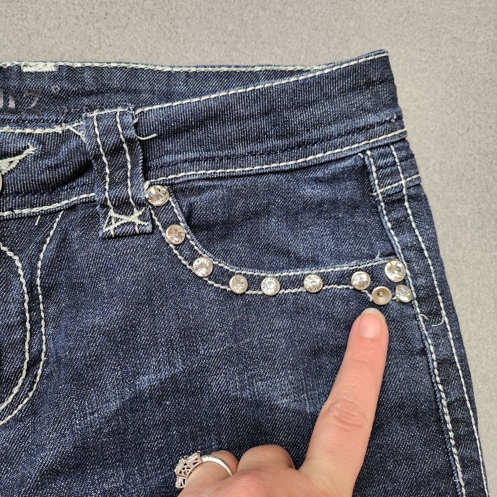 Bootcut Jeans Crystal Pockets D-Fuz - Sz 9/10 Boot Cut Bling Y2k - Picture 12 of 15